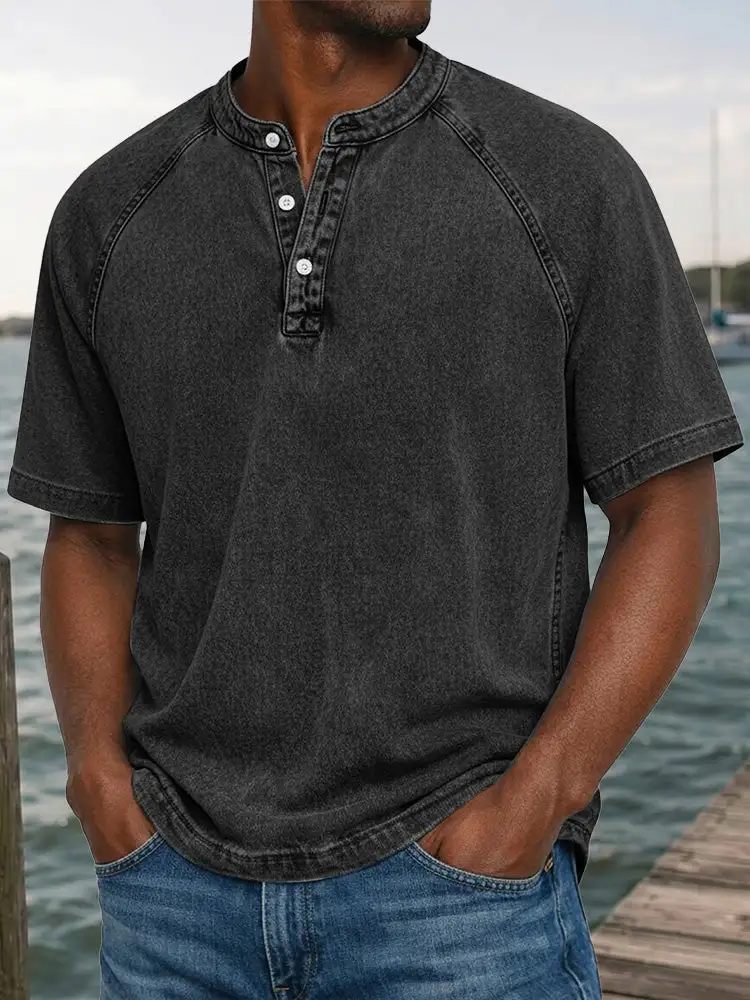 Washed Denim Look Raglan Short Sleeve Tee