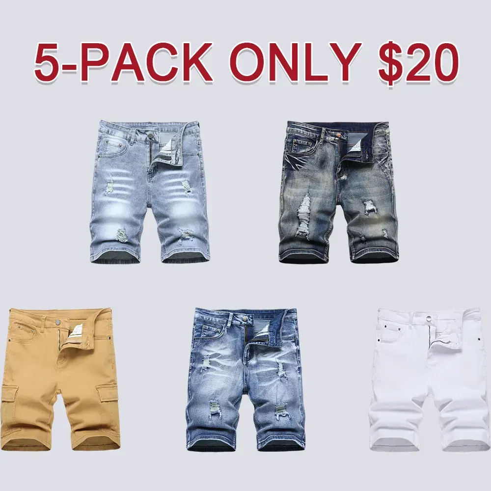 Men’s Ripped Denim Shorts – Stretch – Distressed Street Style