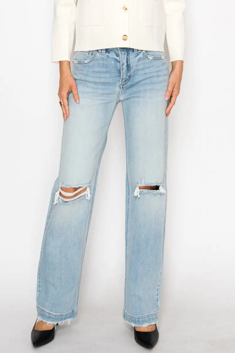 Refined High Rise Straight Leg Relaxed Denim Jeans