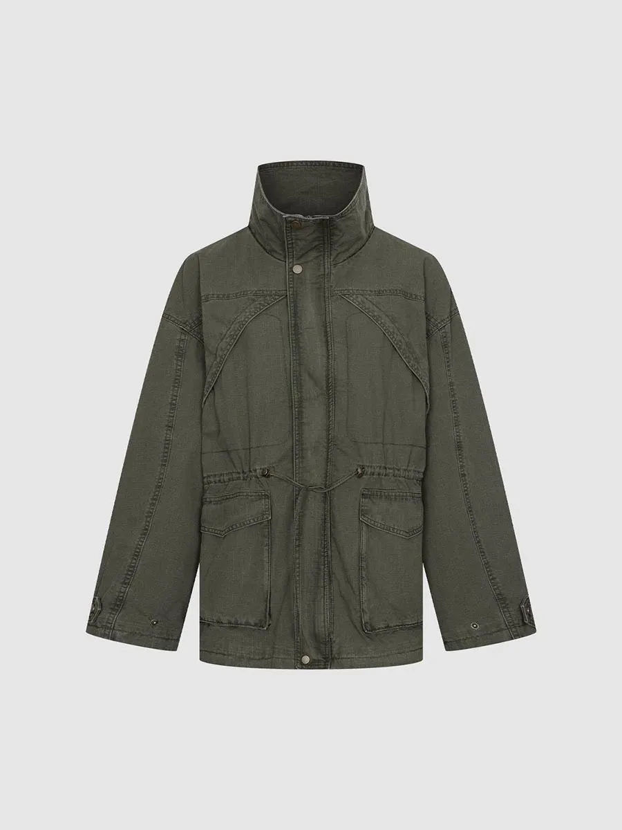 Ladies' Green Lapel Casual Long Jacket