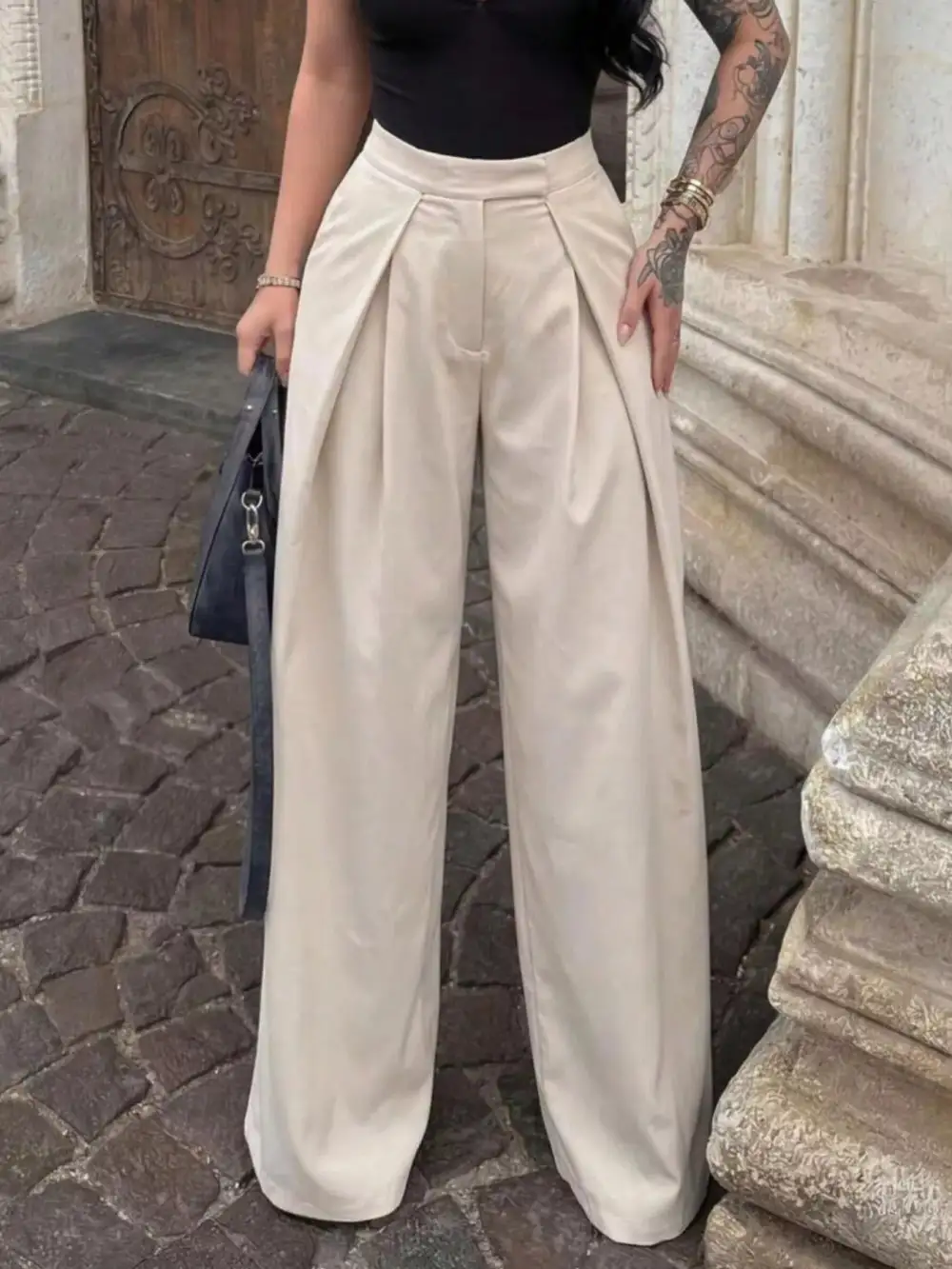 High Waist Pleated Wide Leg Pants