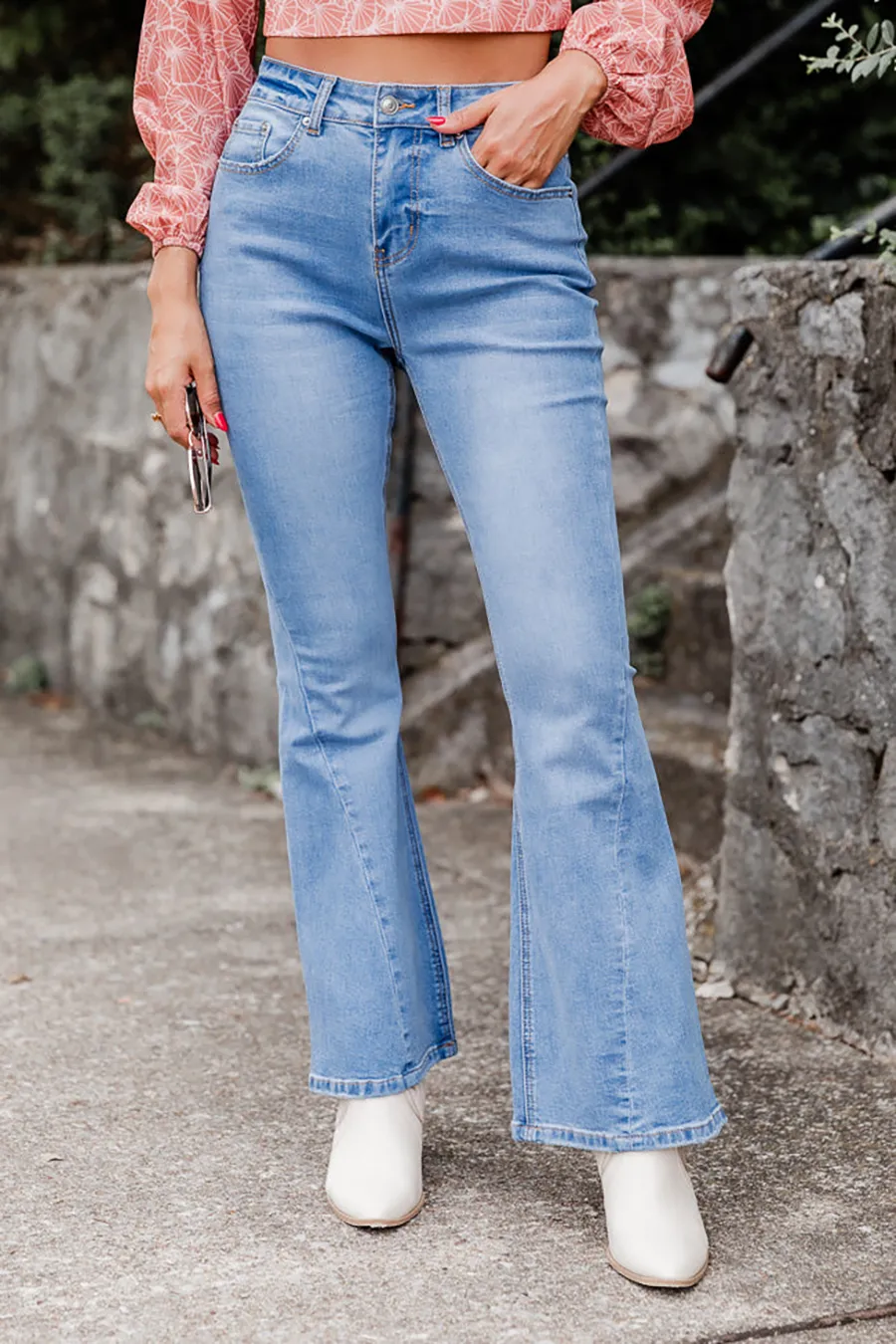 No Exceptions Medium Wash Seam Detail Flare Jeans