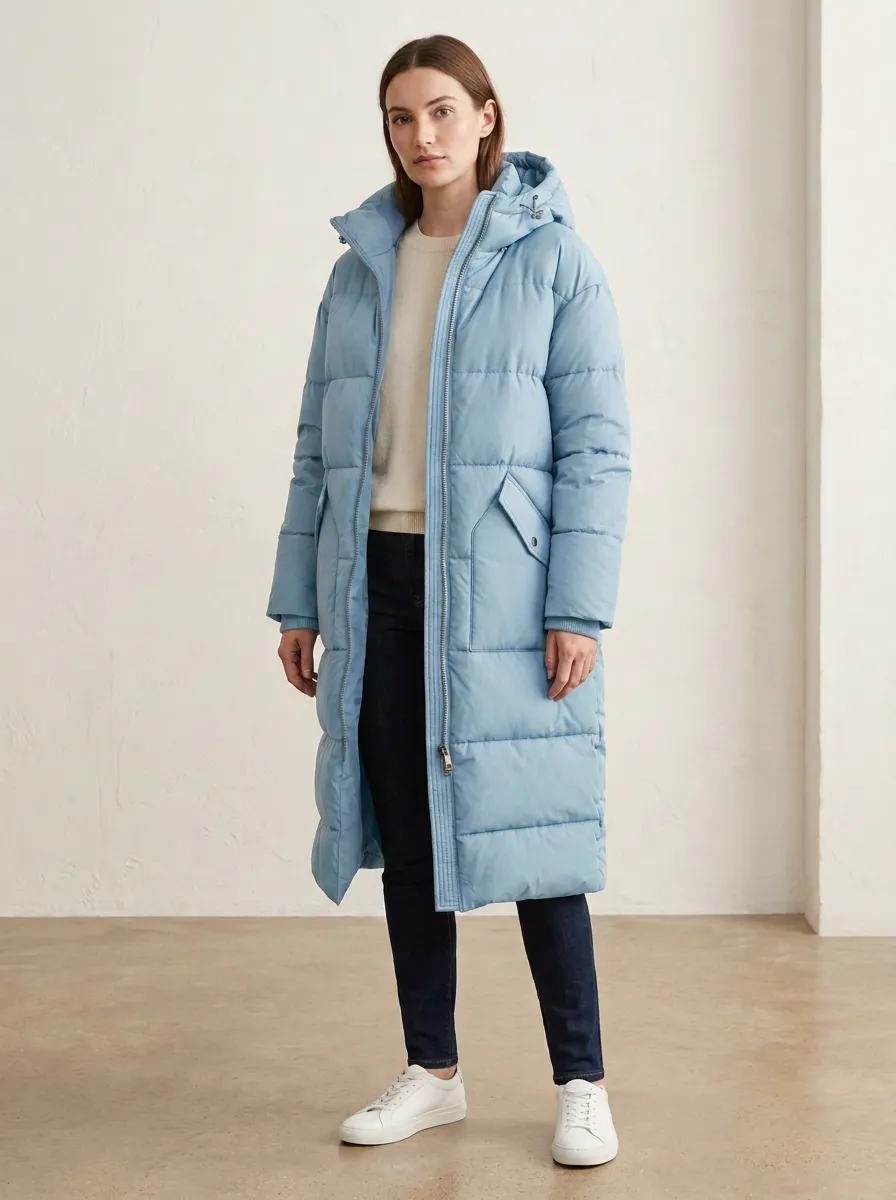Warm-Look Padded Long Hooded Coat