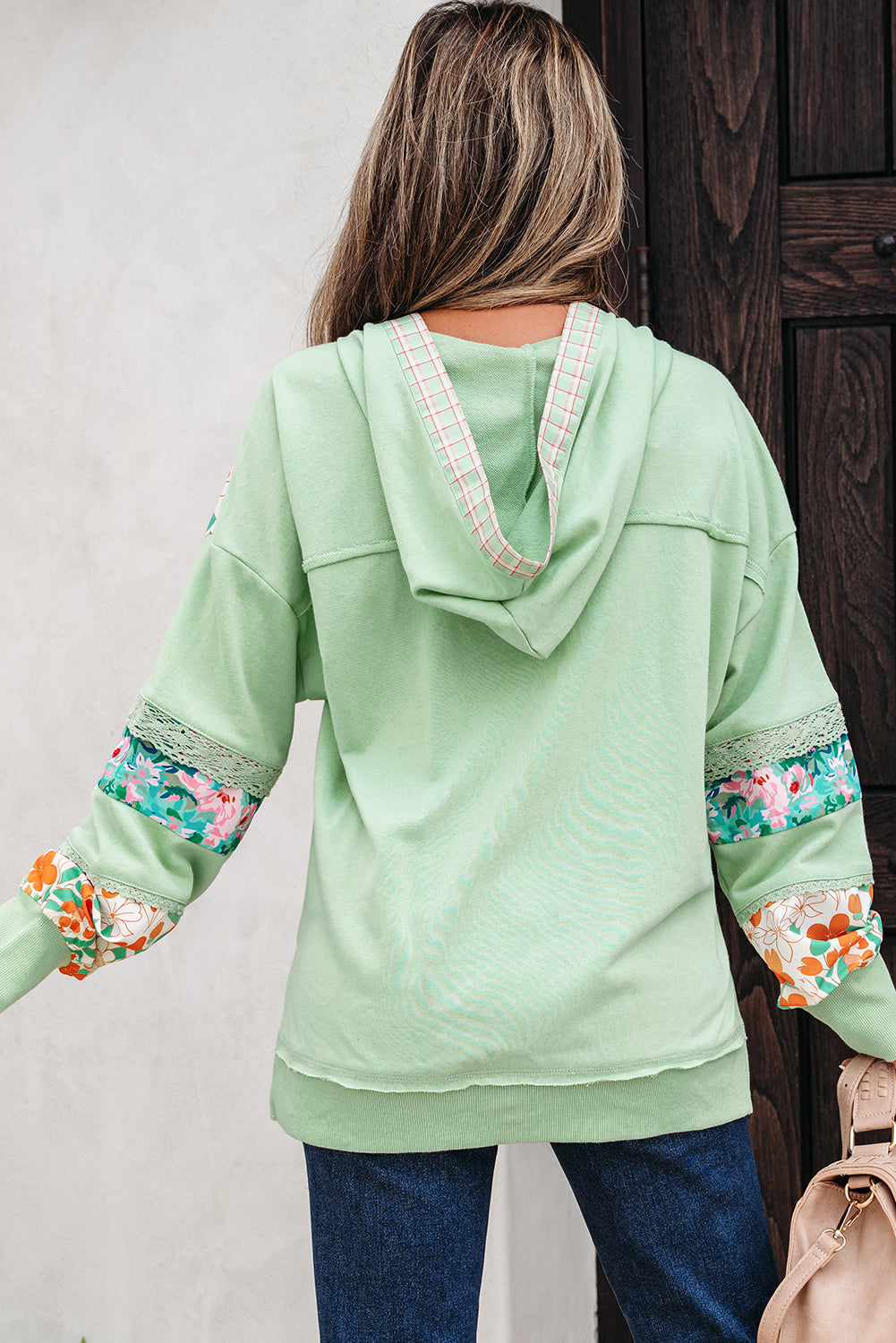 Women's Floral Print Lace Patchwork Pullover Top