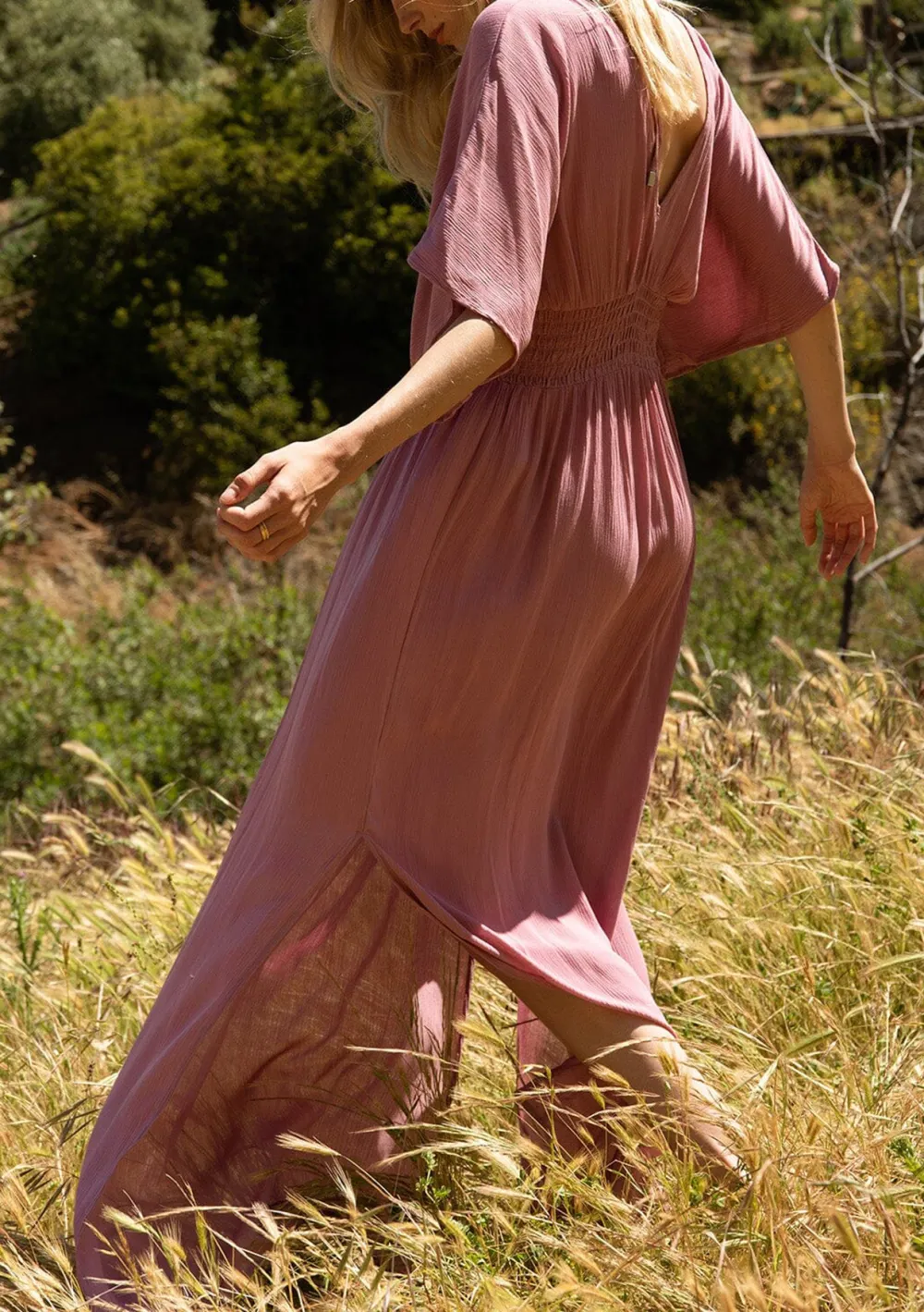 Side Slit V-Neck Half Sleeve Dress