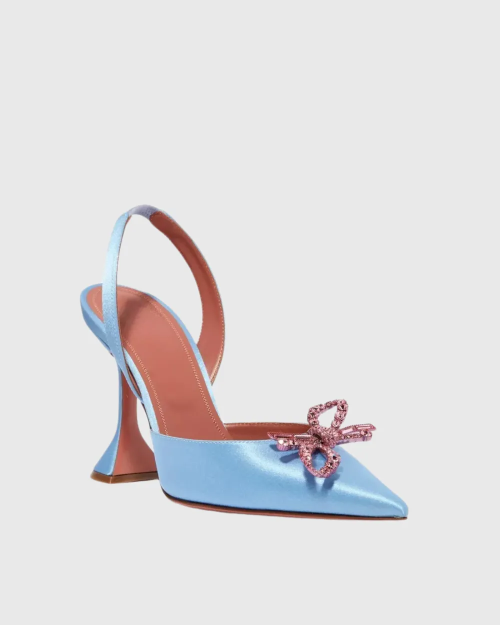 Crystal Bow Satin Slingback Pumps in Sky