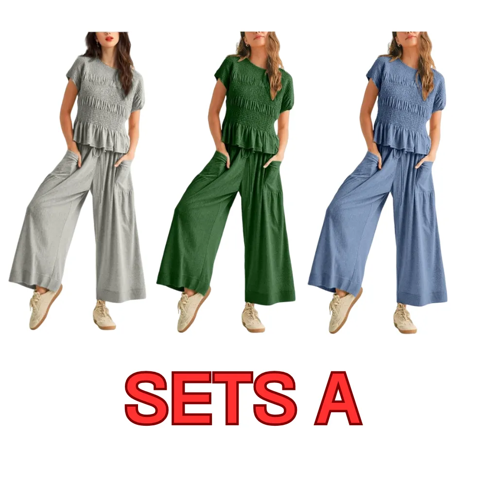 Women’s 2-Piece Smocked Top & Wide-Leg