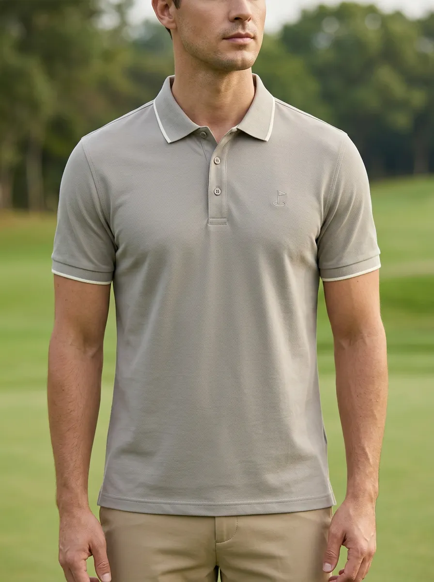 Motion Flag-Motif Embroidered Golf Polo Shirt
