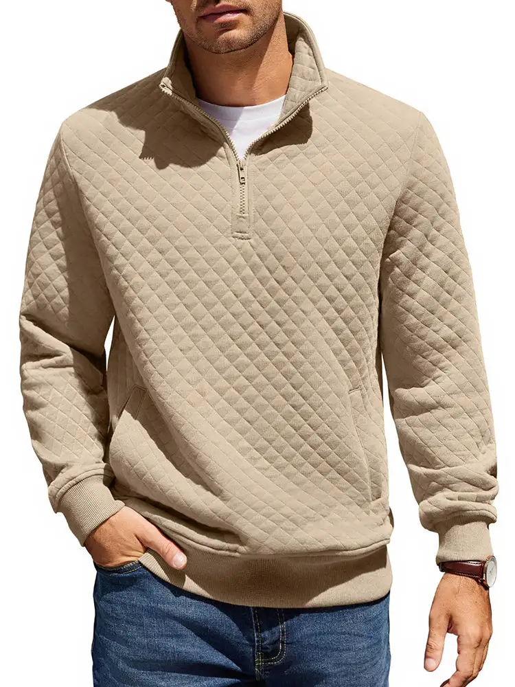 Trendy Quarter Zip Pullover Quilted Sweatshirt Hoodie