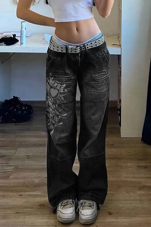 Distressed Pleated Loose Jeans