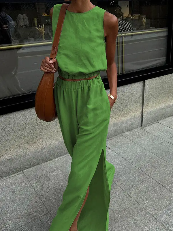 Relaxed Stretch Waist Vest And Pants Set