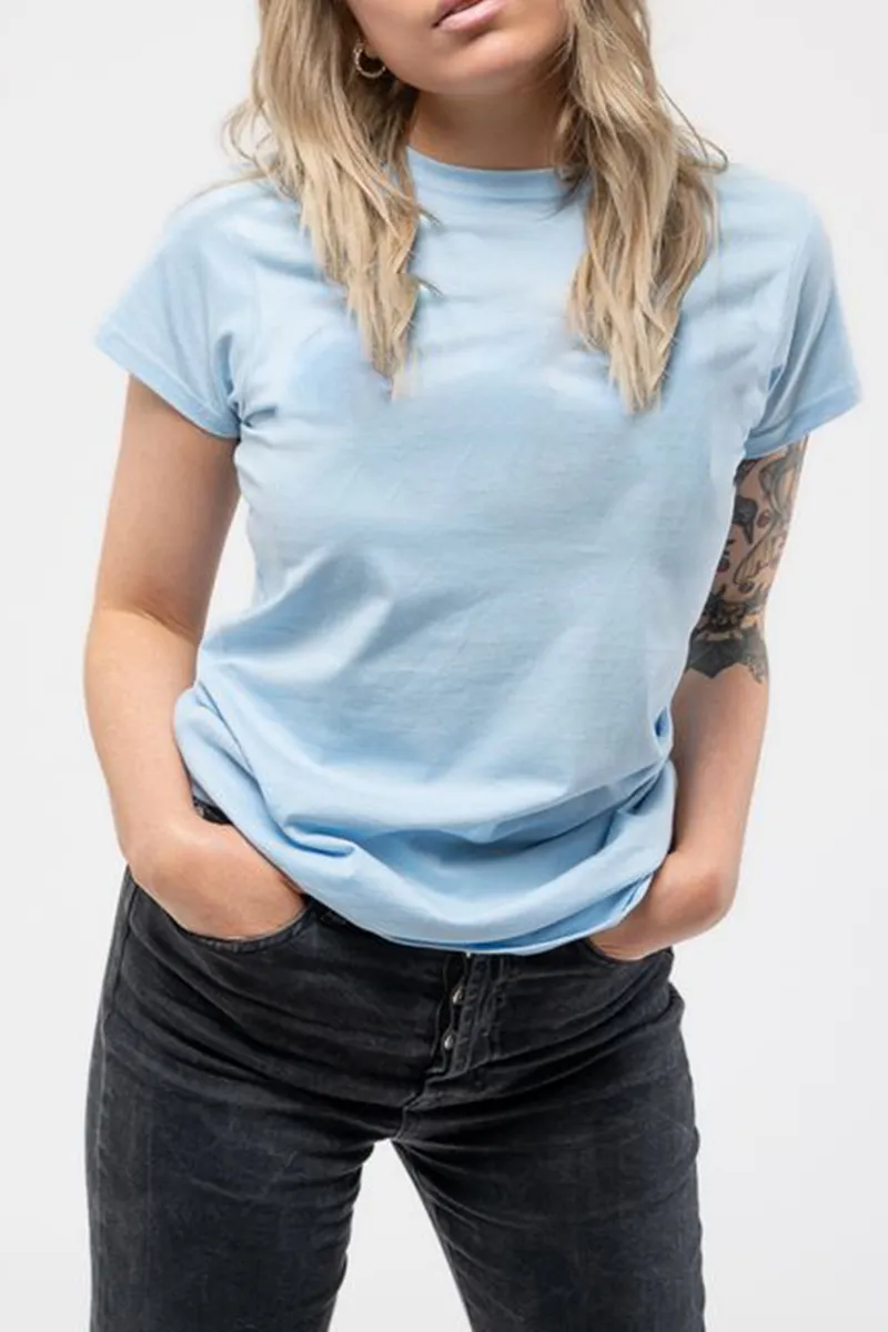 Casual Style Blue Crew Neck T Shirt