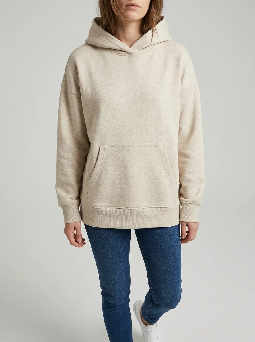 Women's Minimalist Beige Heathered Solid Printed Hoodie