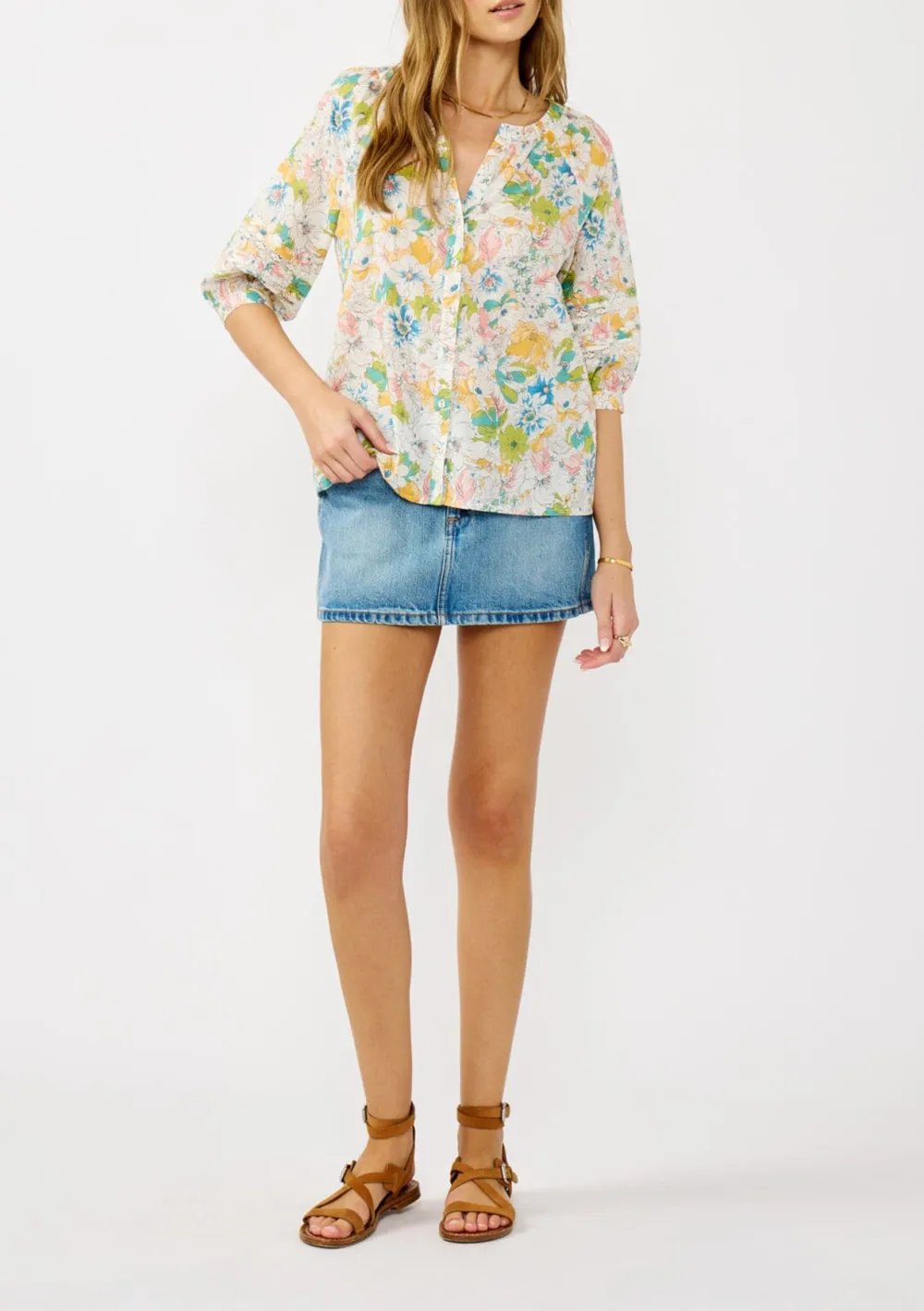 Floral Notched Button Blouse