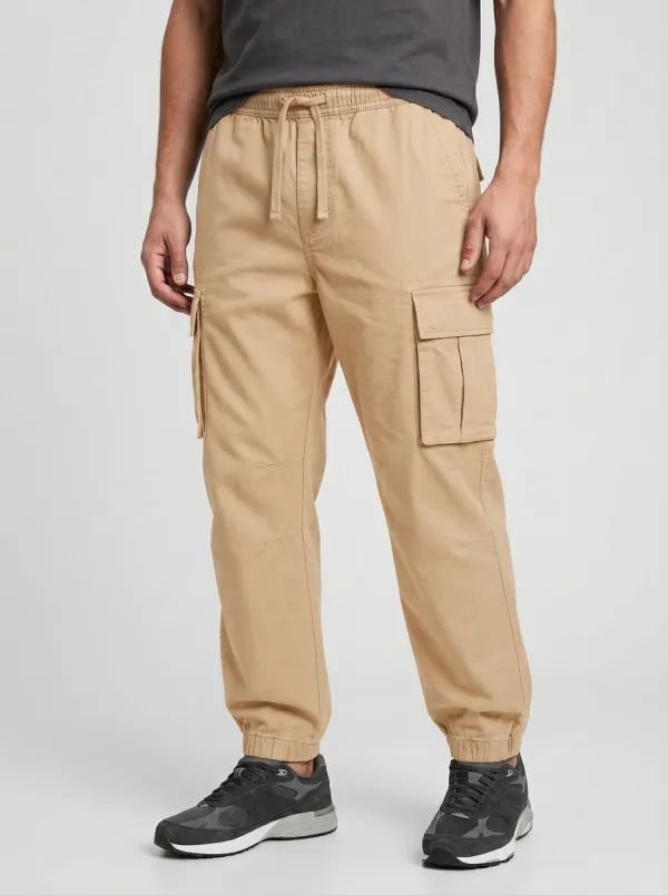 Elastic-Waist Solid-Style Men's Cargo Pants