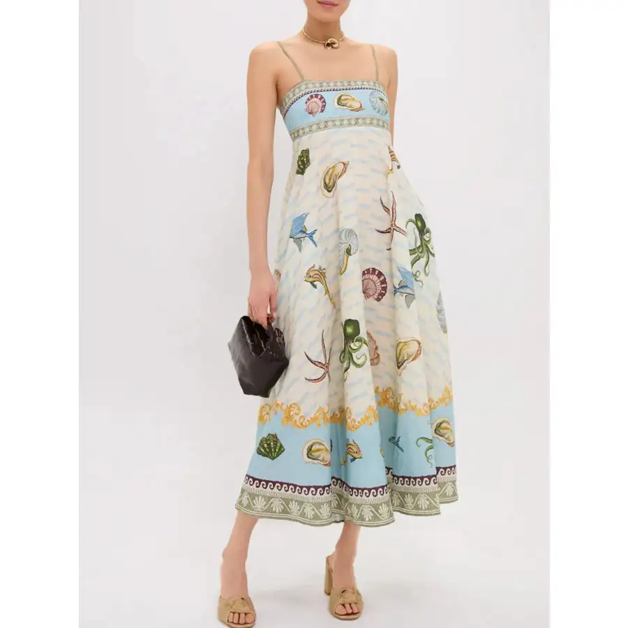 Ocean Spaghetti Strap Midi Dress