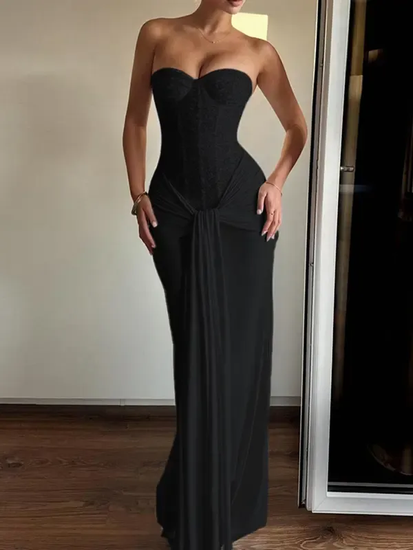 🔥Last Day 80% Off-Elegant Halter Neck Dress with Flowing Sleeves, Long Sleeve Bodycon Midi Dress, Perfect for Parties & Special Occasions