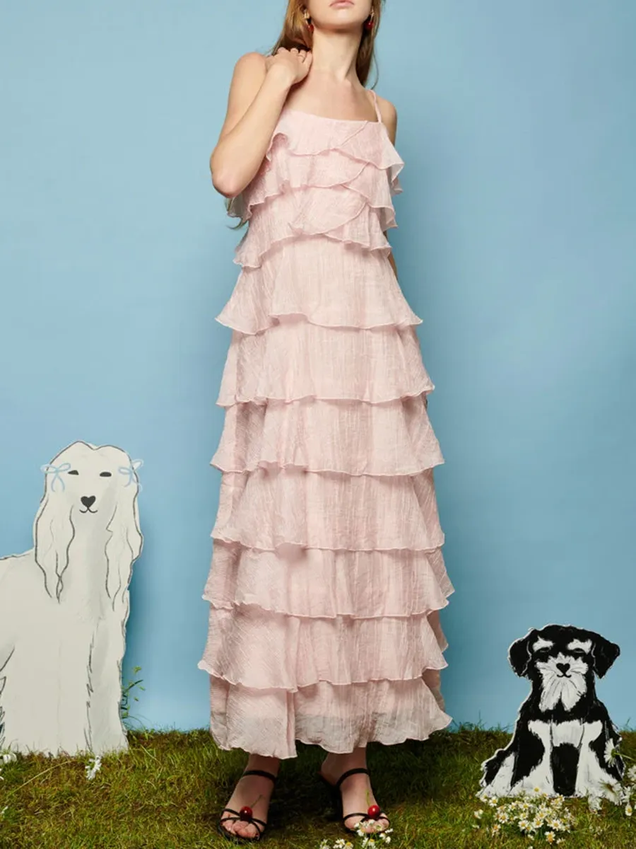 Casual Style Ruffle Midi Dress