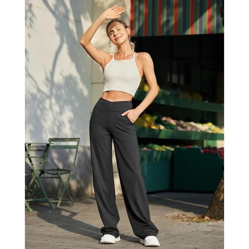 Women’s High-Waist Wide-Leg Yoga Pants – Petite to Tall with Pockets