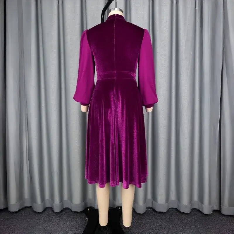 Ruffle Trim Long Sleeve A Line Dress