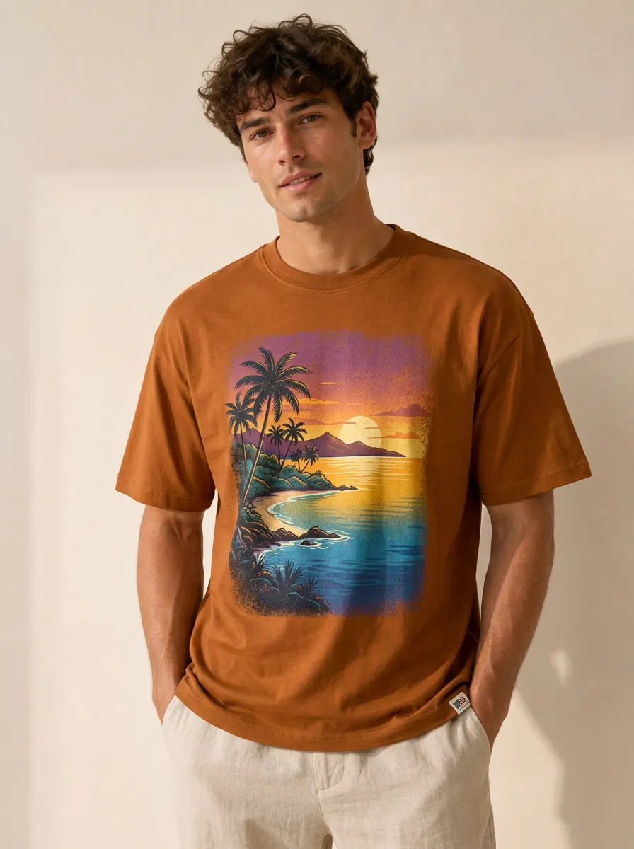 Men's Woven Tab Graphic Print Crewneck T-Shirt