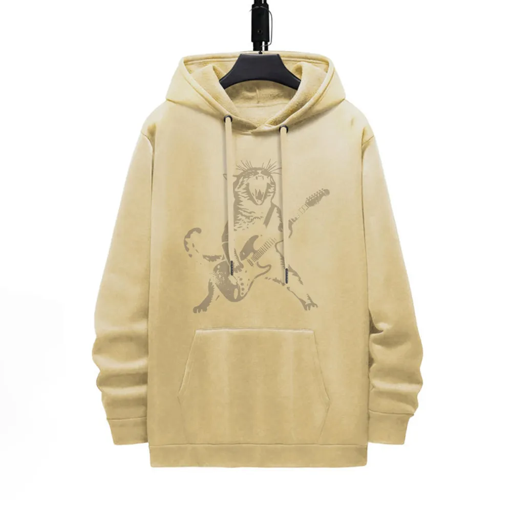 Cat Playing Guitar Pattern Printed Hoodie