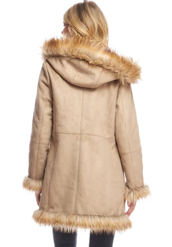 Latte Faux Suede & Faux Fur Alpine Hooded Coat