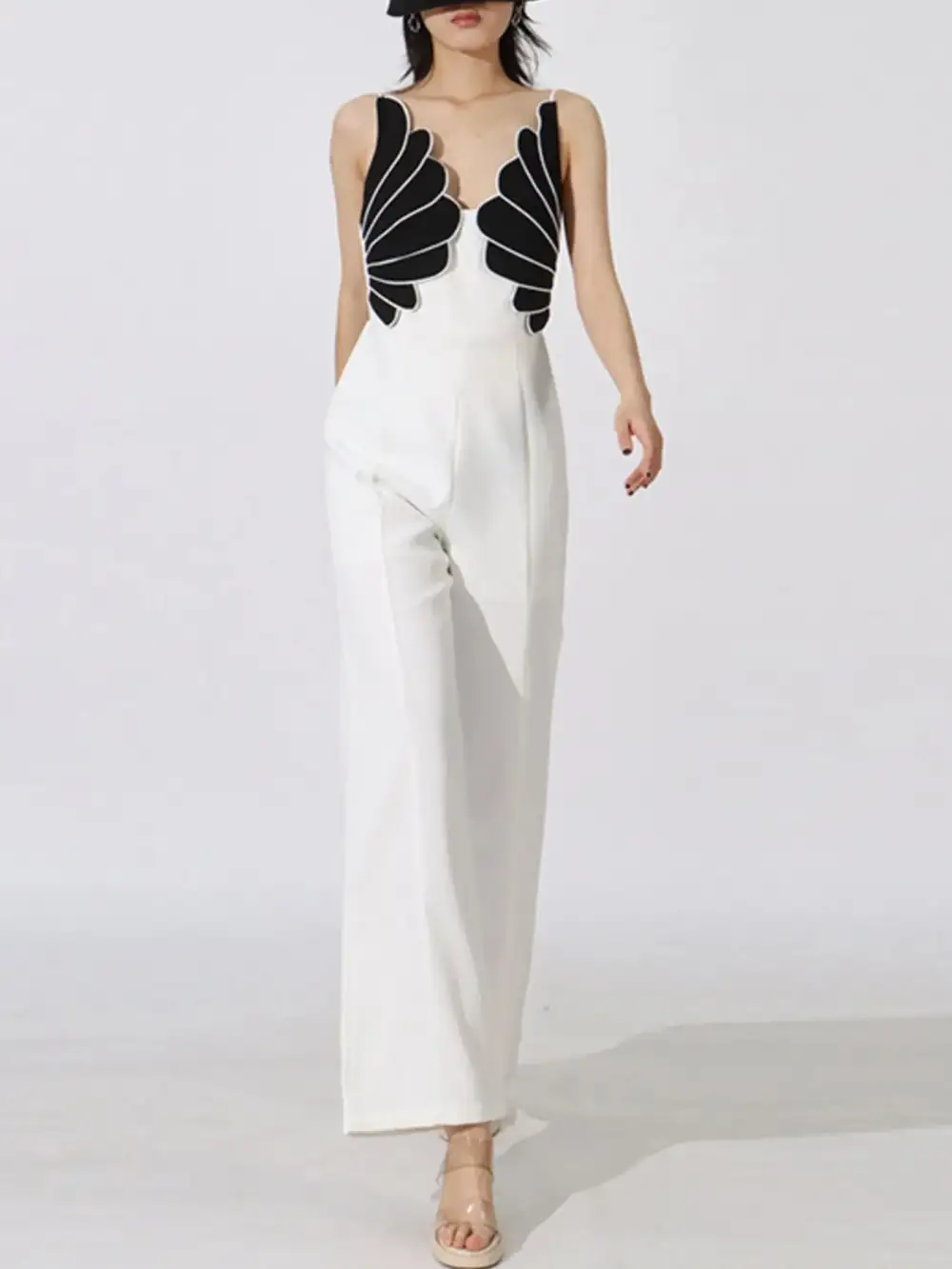 Contrast Sleeveless Wide Leg Jumpsuit