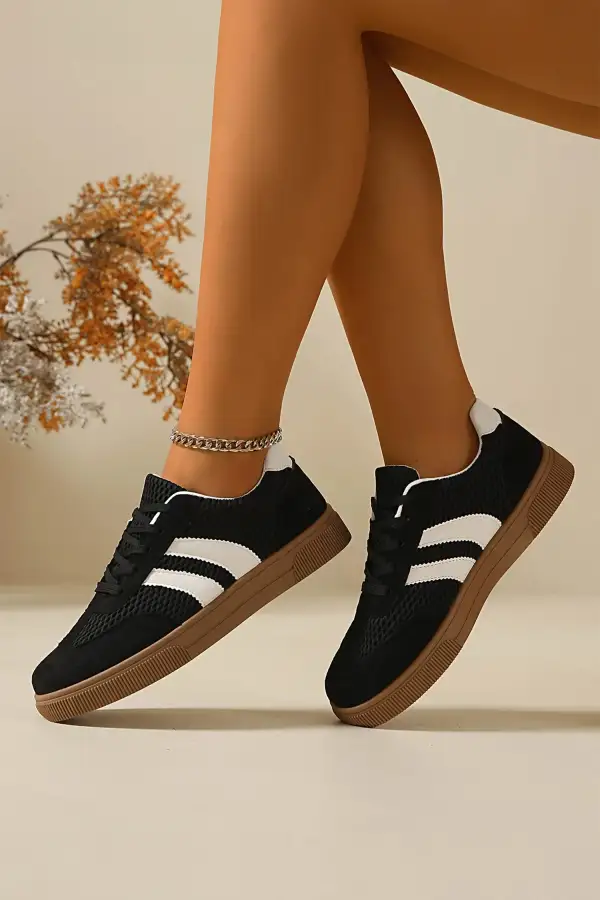 Refined Mesh Patchwork Lace-Up Casual Sneakers
