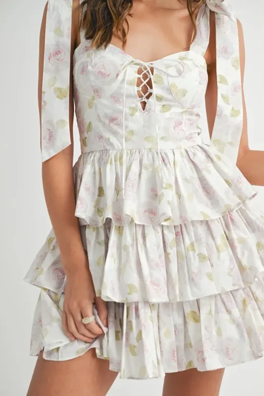 Elegant Ballet Style Slim Floral White Dress