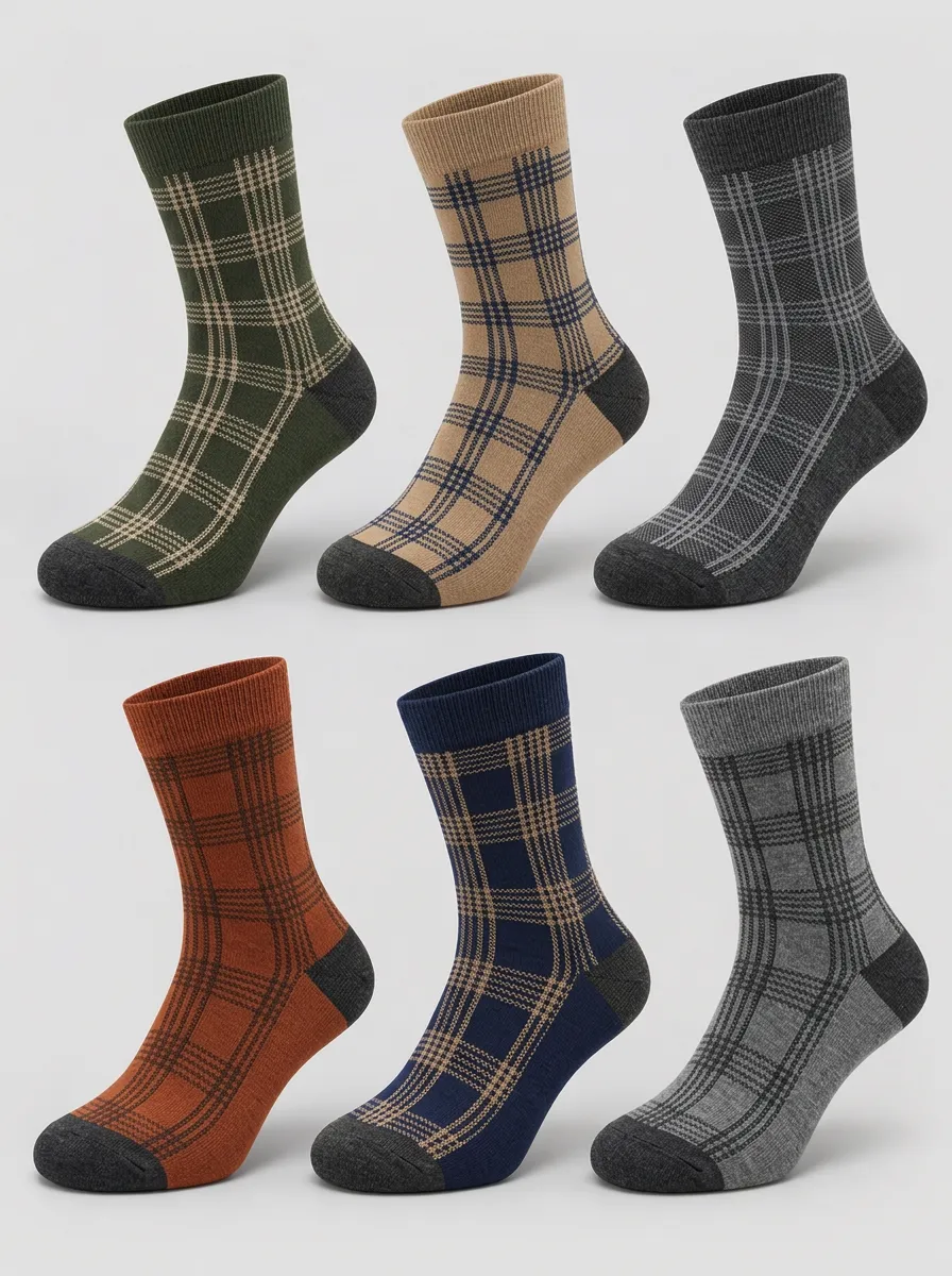 Men's Multicolor Plaid Pattern Ribbed Crew Socks Multi-Pack
