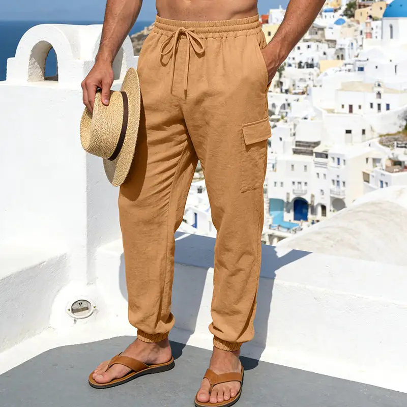 Men's Airy Linen Cargo Waistband Cargo Pants