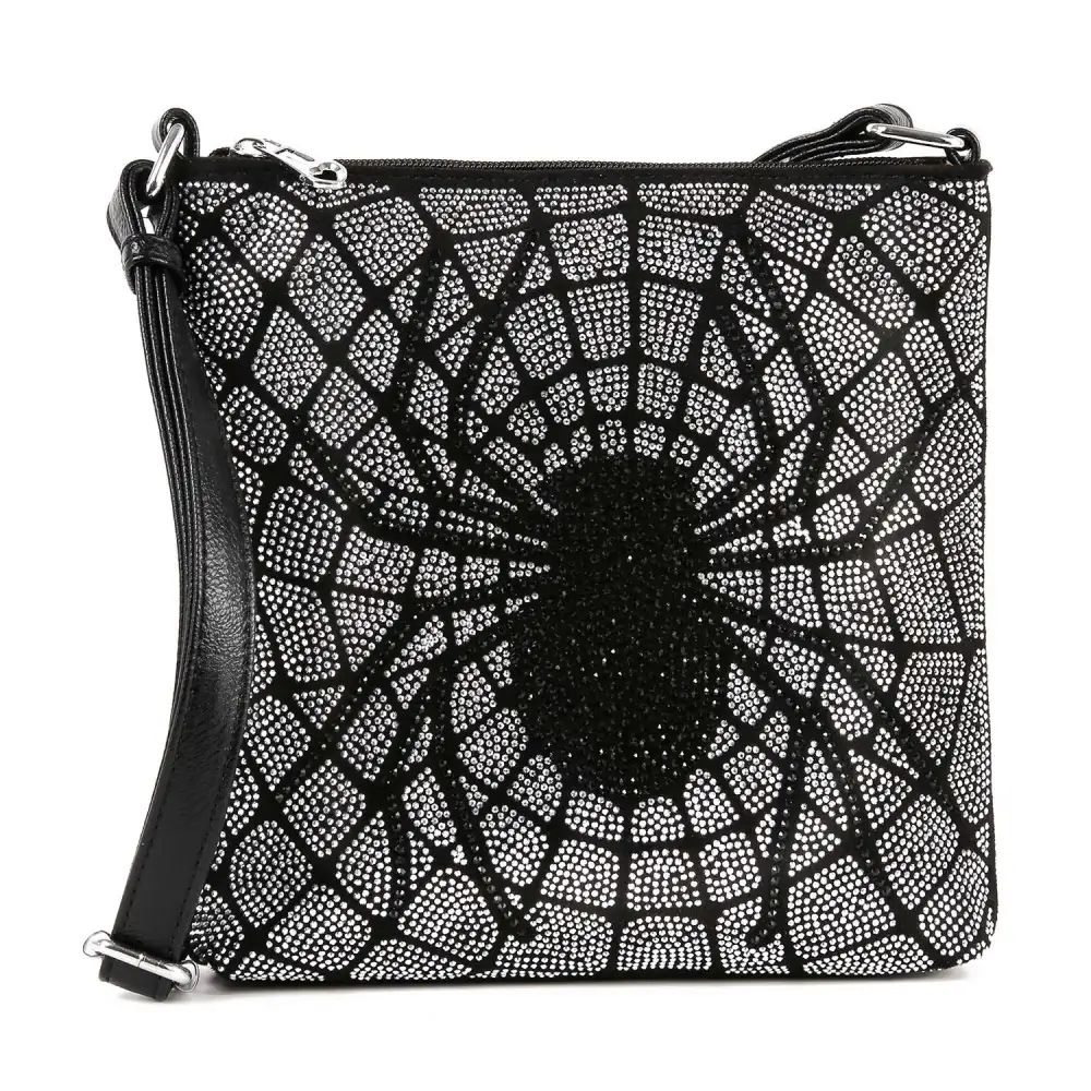 Pocketed Skull Motif Faux Leather Crossbody Sling Bag