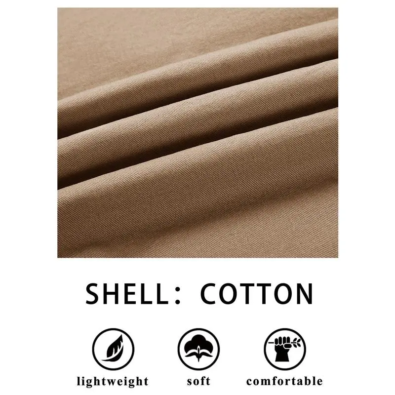 Men's Cotton Jacket Full Zip Lightweight Cargo Work Casual Jacket Outwear Coat Menswear Tops Underwear Human Long Sleeve Beige Plain