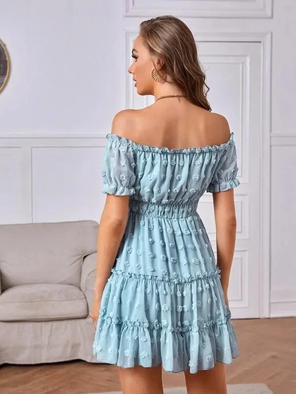 Women Swiss Dot Off Shoulder Dress
