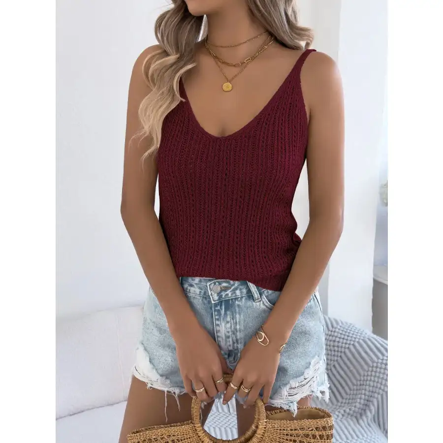 Openwork V Neck Sweater Camisole Top