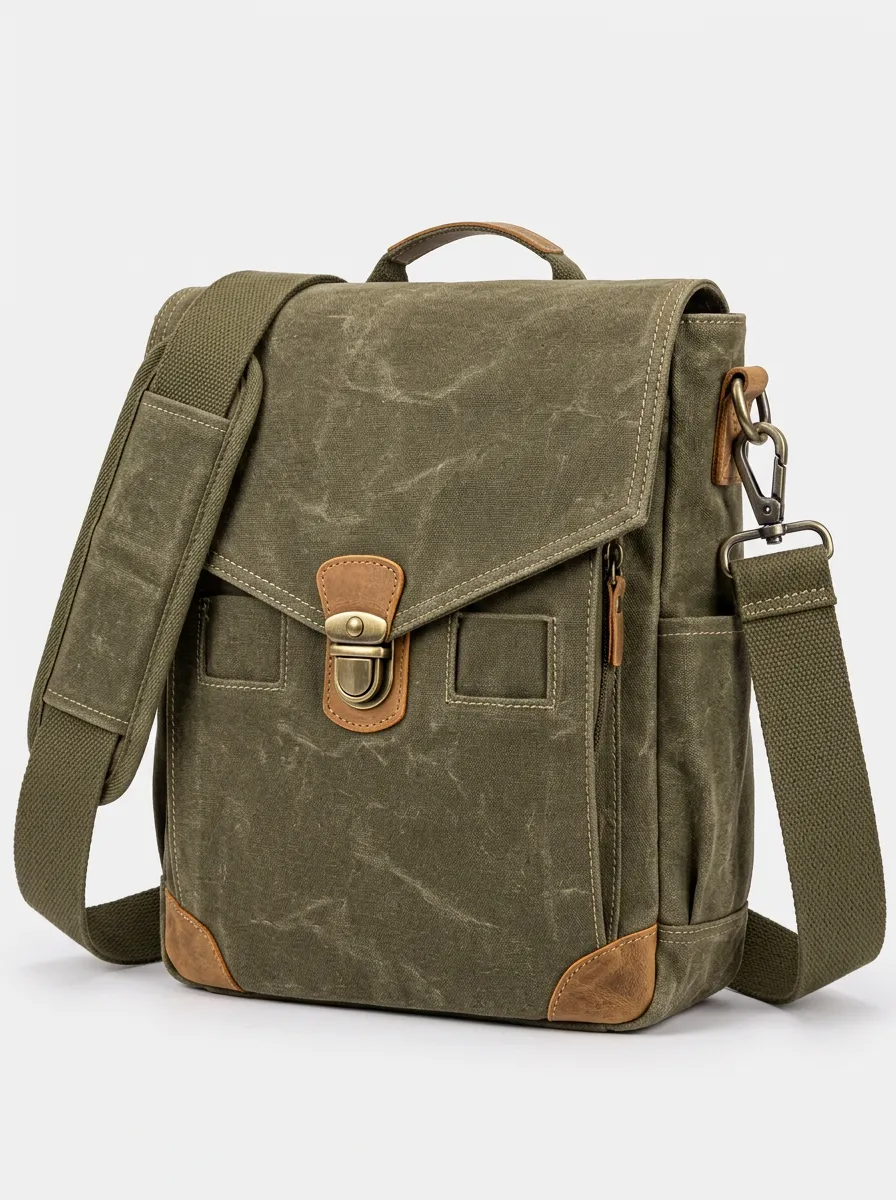 Men's Waxed Canvas Crossbody Bag with Utility Styling