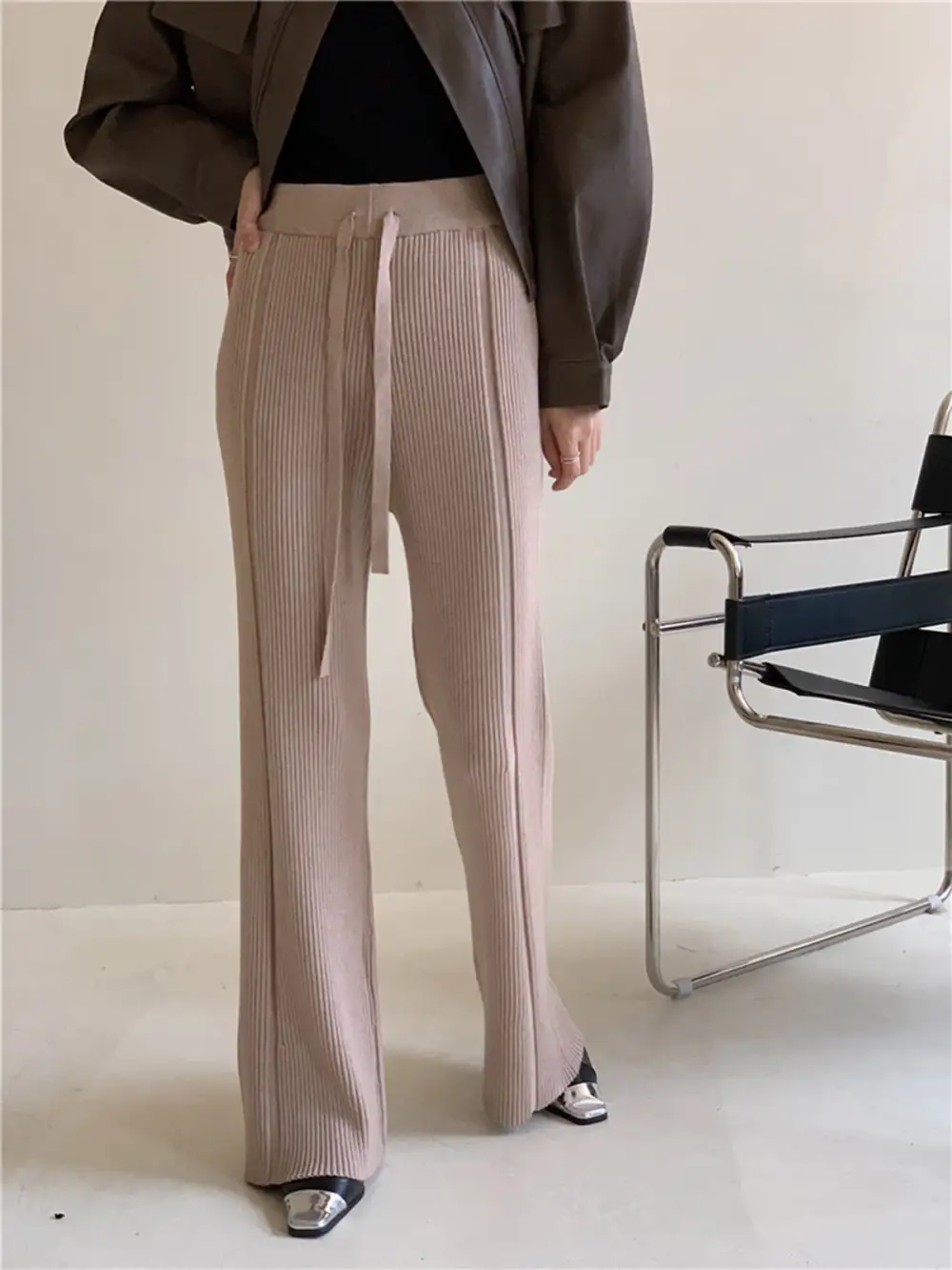Effortlessly Drawstring Ribbed Wide Leg Pants