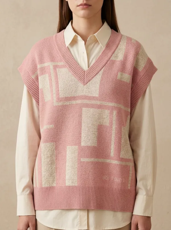 Geometric Soft Days Vneck Sweater Vest