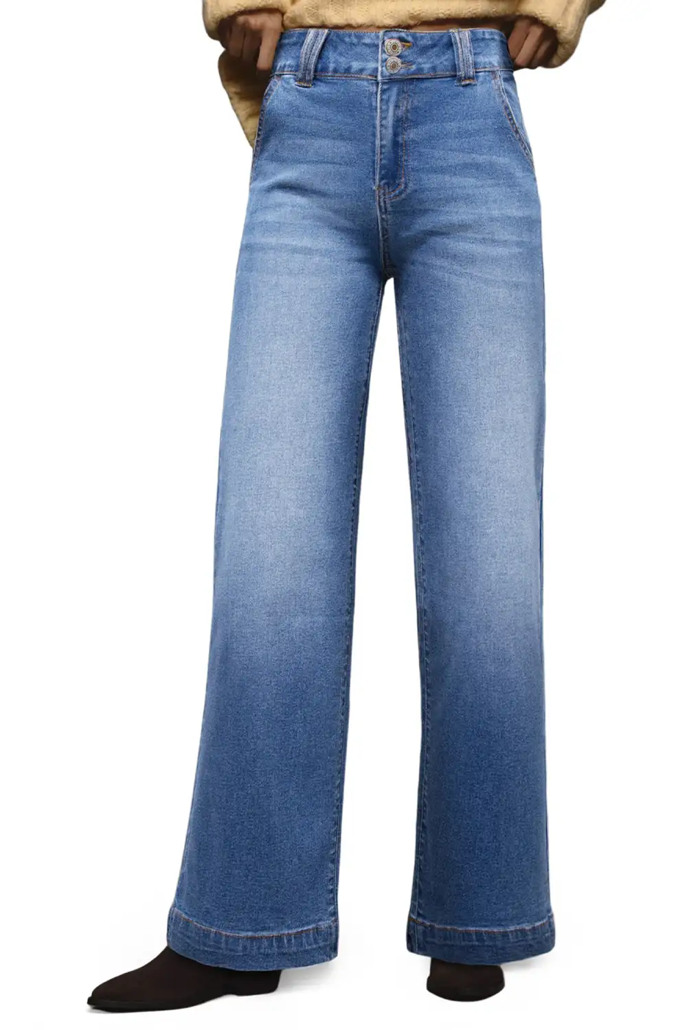 Double Button Zip Fly Straight Leg Jeans