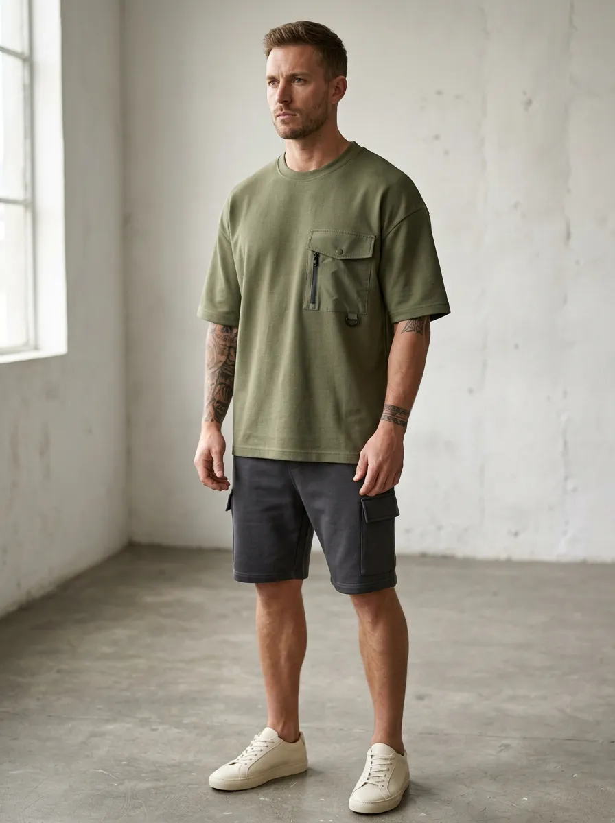Practical Cargo Pocket Graphic Print Collection Men's Cargo Pocket T-Shirt