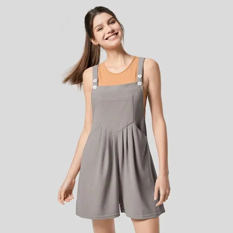 5-pack Adjustable Strap Button Multiple Pockets Plicated Waffle Casual Overalls