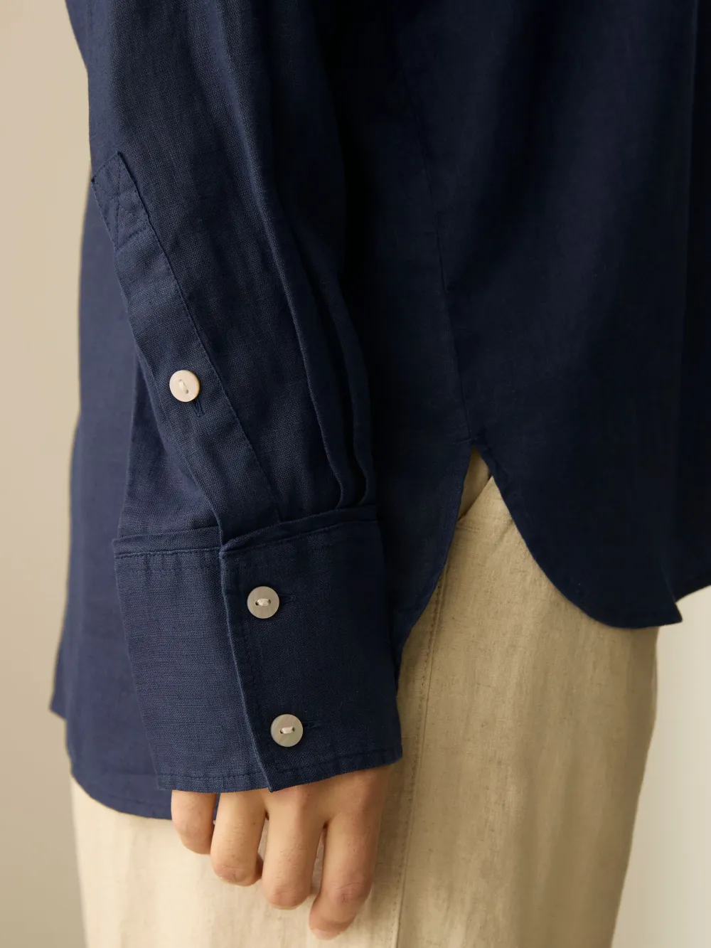 Linen Flat Collar Loose Long Sleeve Shirt