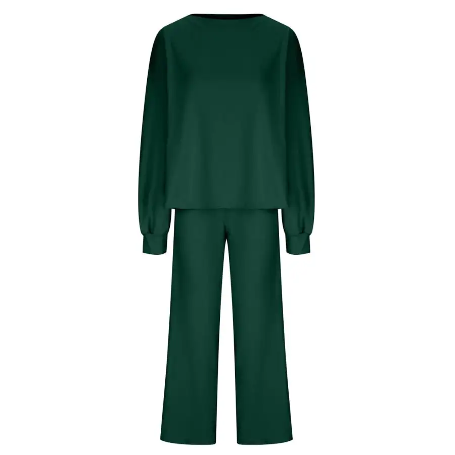 Casual Round Neck Long Sleeve Top and Pants Set