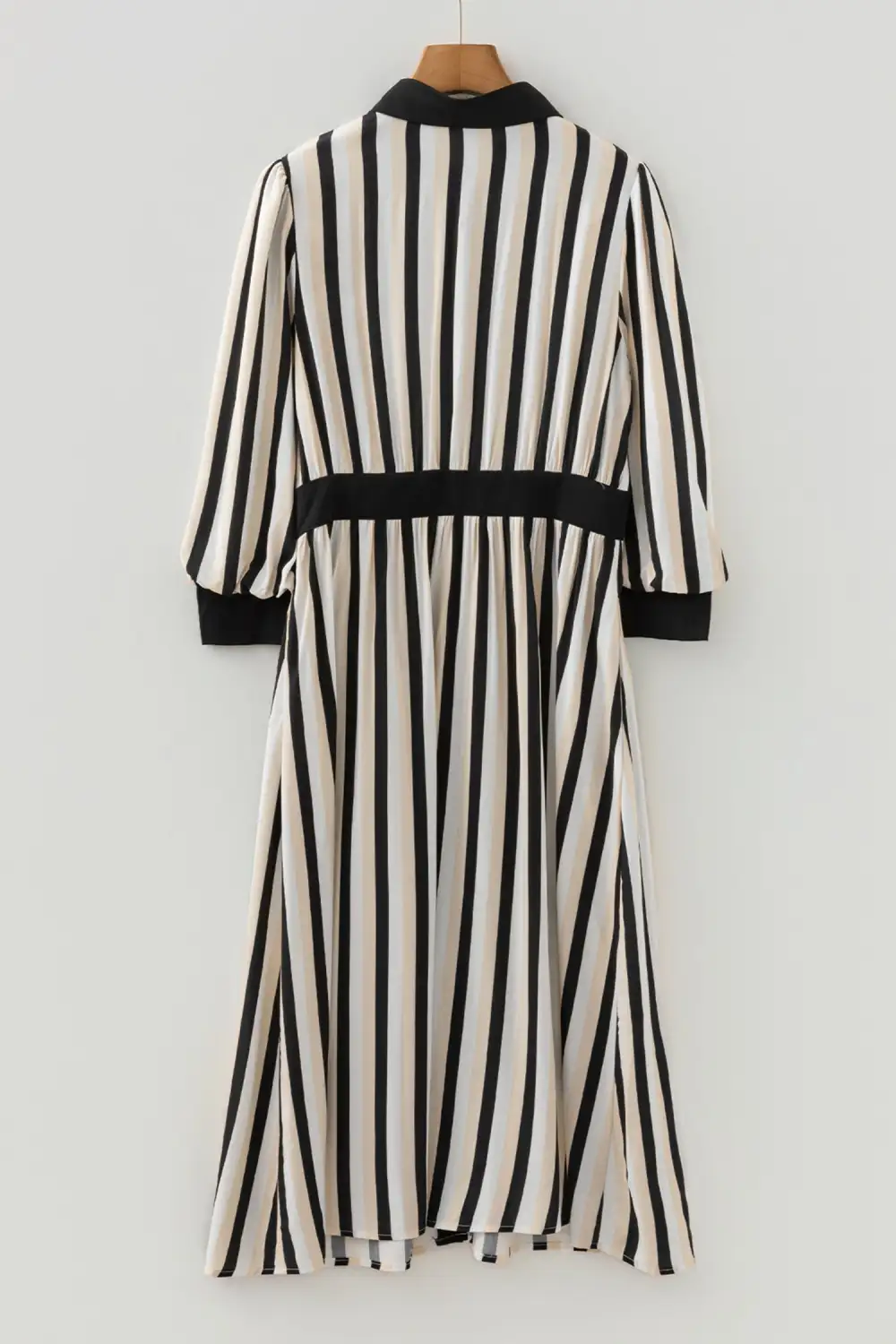 Striped Button Front Puff Sleeve Midi Dress