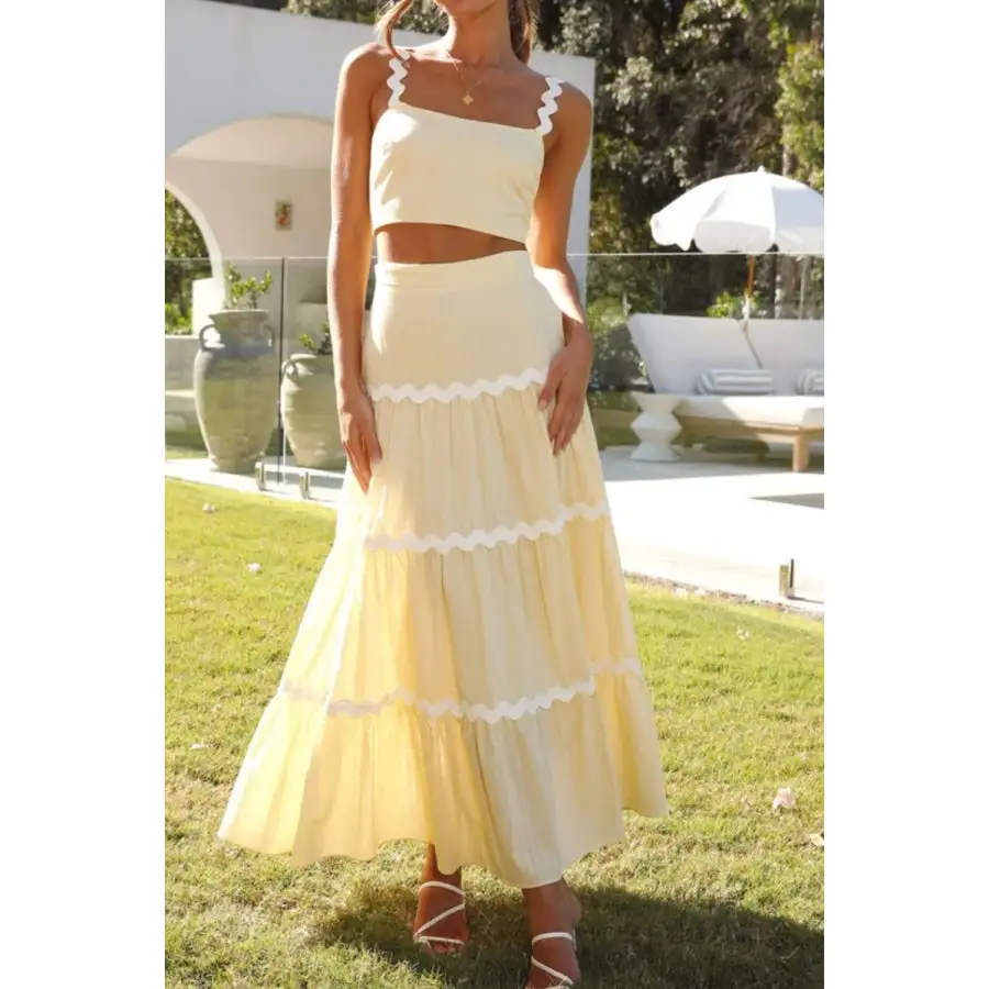 Relaxed Contrast Trim Cami and Maxi Skirt Set