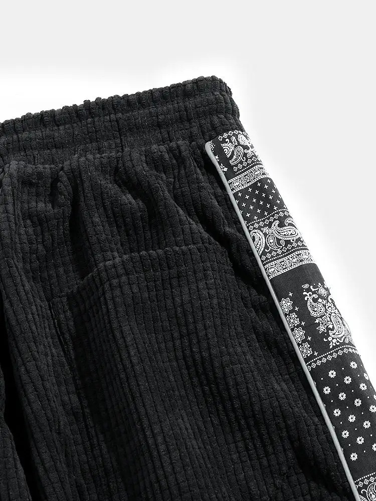 Corduroy Print Panel Pants