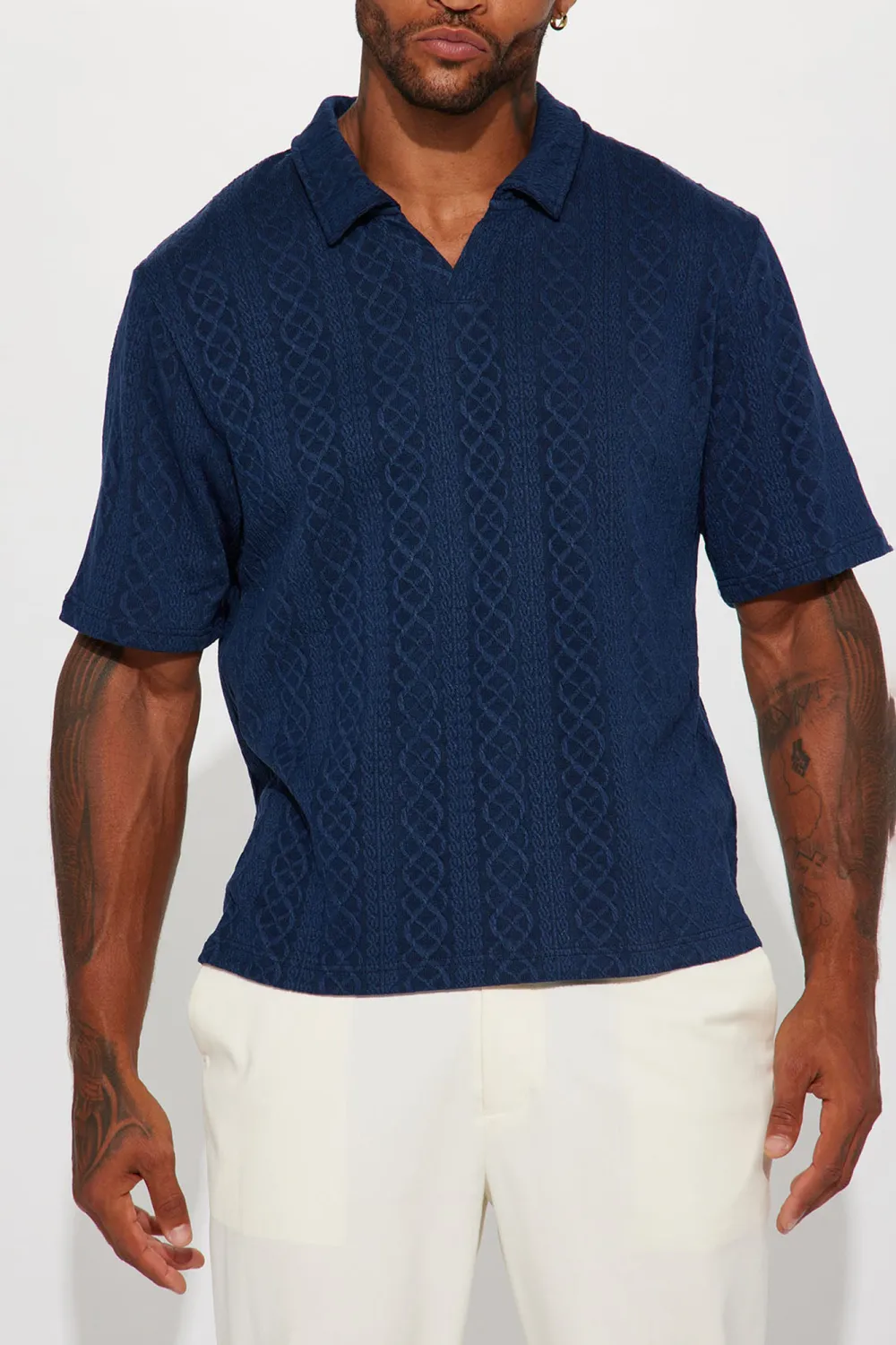 Fold Down Collar Short Sleeve Polo