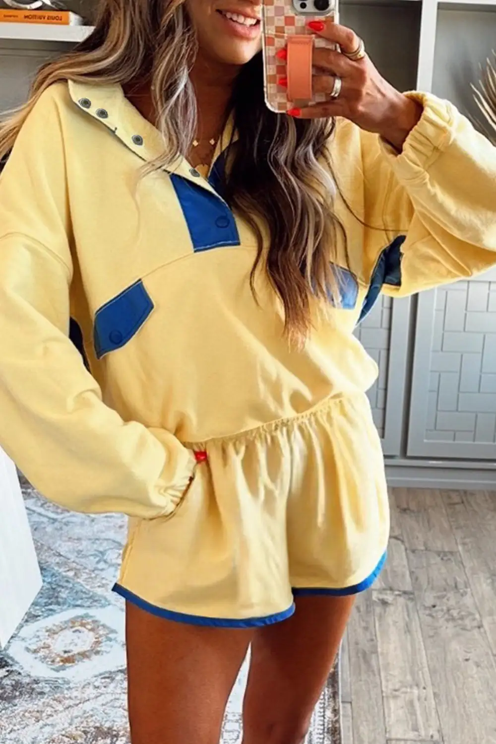 Button Pullover Relaxed Shorts Lounge Set Mood