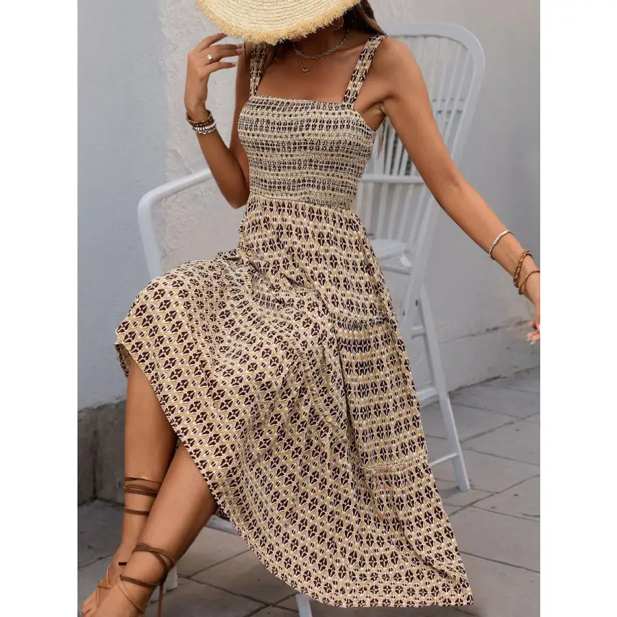 Tiered Wide Strap Midi Dress